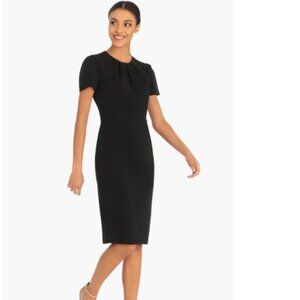 Maggie London Black Pleated Neck Short Sleeve Sheath Dress
